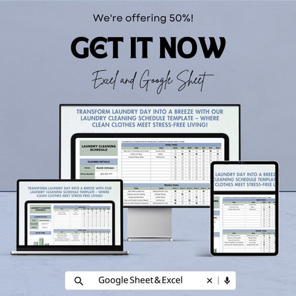 Laundry Cleaning Schedule Template | Cleaning Checklist Spreadsheet | Housekeeping Planner | Laundry Tracker