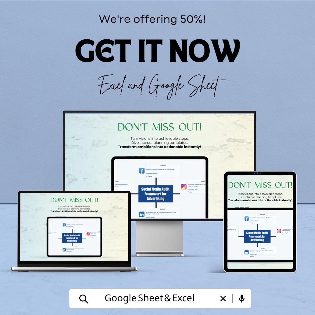 Social Media Audit Template | Marketing Audit Framework | Advertising Strategy Planner | Excel & Google Sheets | Social Media Analysis Tool
