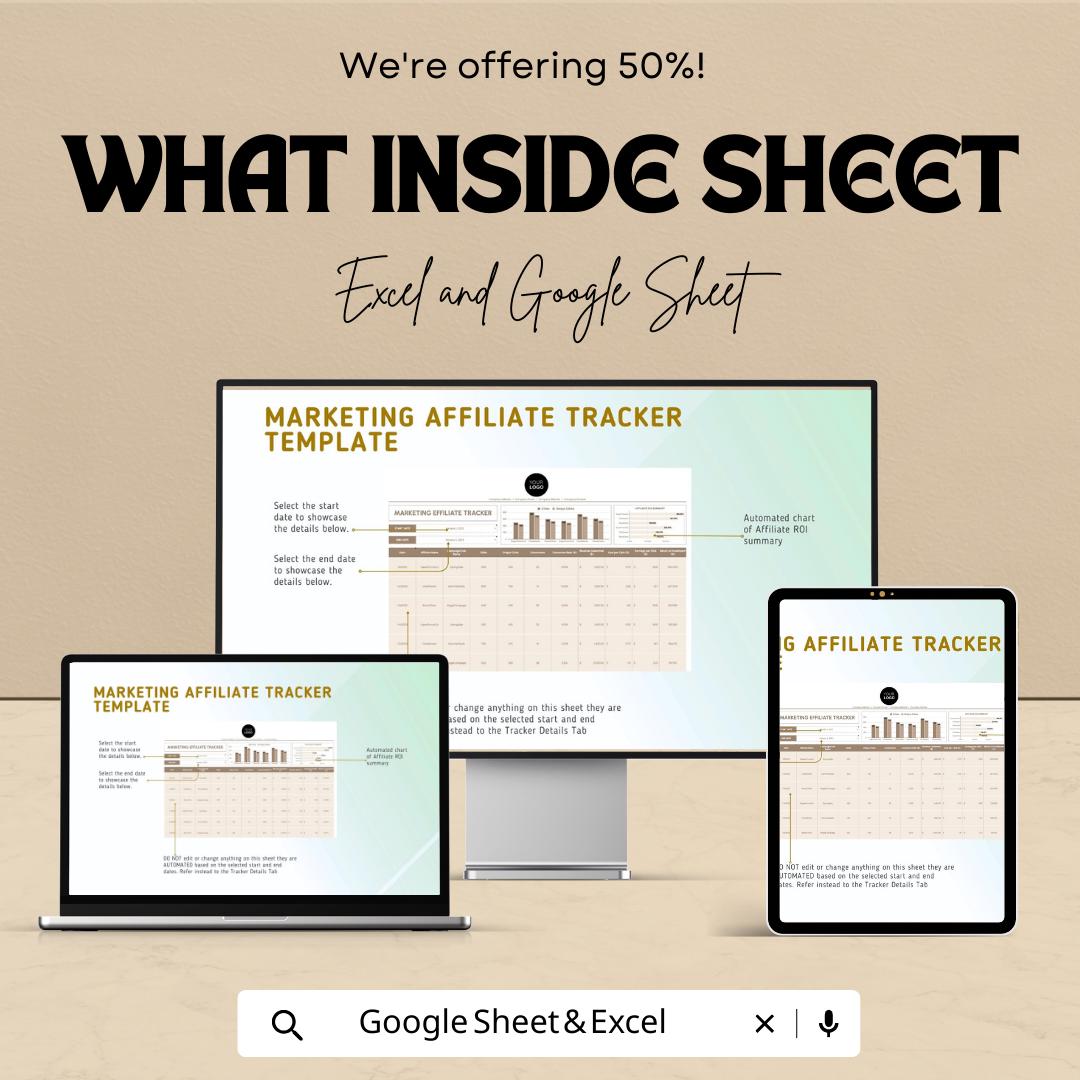 Marketing Affiliate Tracker Template  | Affiliate Program Spreadsheet | Commission Tracking Dashboard | ROI & Conversion Tracker