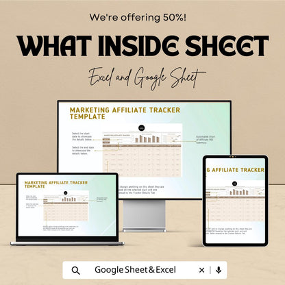 Marketing Affiliate Tracker Template  | Affiliate Program Spreadsheet | Commission Tracking Dashboard | ROI & Conversion Tracker