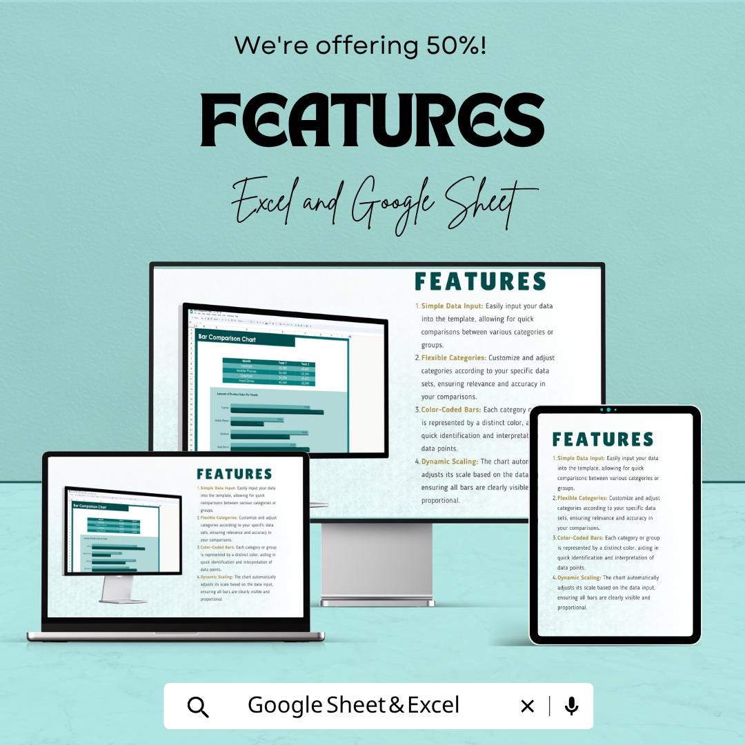 Bar Comparison Chart Template | Data Visualization Spreadsheet | Excel & Google Sheets Chart | Sales Comparison Dashboard |