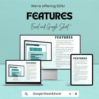 Bar Comparison Chart Template | Data Visualization Spreadsheet | Excel & Google Sheets Chart | Sales Comparison Dashboard |