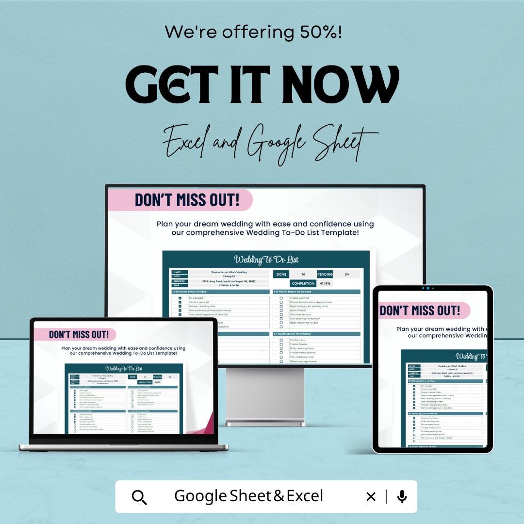 Wedding To Do List Template | Wedding Planning Checklist Spreadsheet | Bridal Task Organizer | Excel & Google Sheets | Event Planning Sheet
