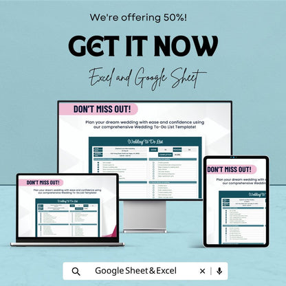 Wedding To Do List Template | Wedding Planning Checklist Spreadsheet | Bridal Task Organizer | Excel & Google Sheets | Event Planning Sheet