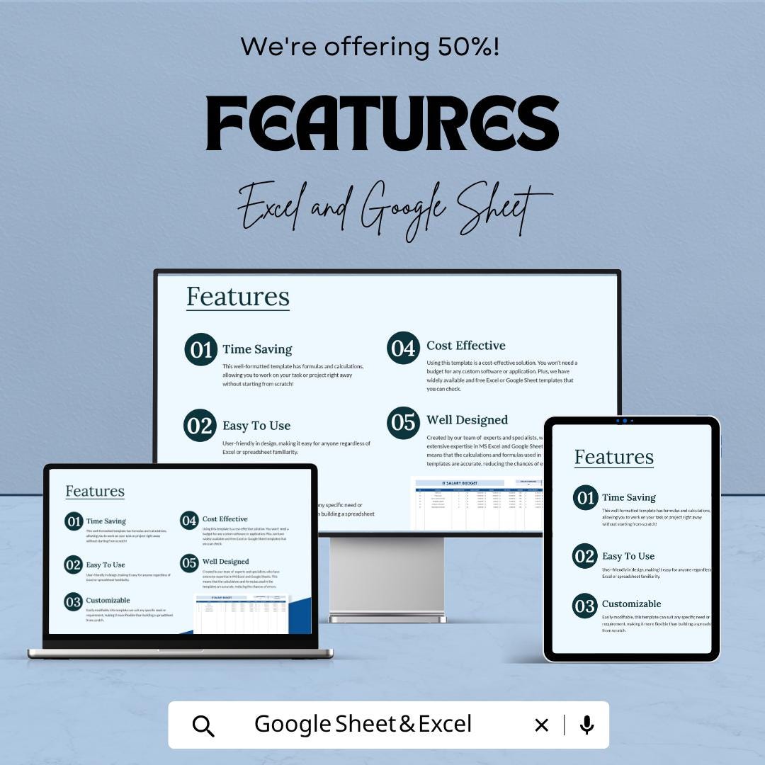 IT Salary Budget Template | Employee Salary Planner | Payroll Budget Spreadsheet | Excel and Google Sheets | Staff Salary Tracker