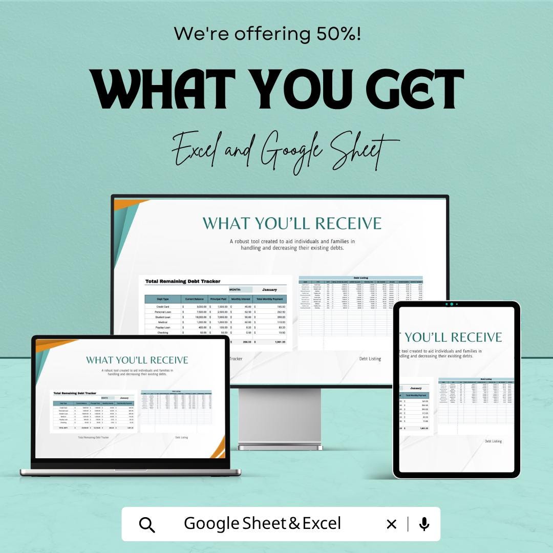 Total Remaining Debt Tracker Template | Debt Payoff Spreadsheet | Debt Reduction Planner | Excel & Google Sheets | Personal Finance Tracker