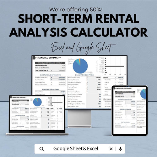 Short Term Rental Analysis Calculator | Airbnb Investment Calculator | Rental ROI Spreadsheet | Property Cash Flow Tool