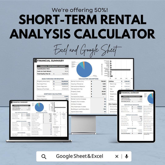 Short Term Rental Analysis Calculator | Airbnb Investment Calculator | Rental ROI Spreadsheet | Property Cash Flow Tool