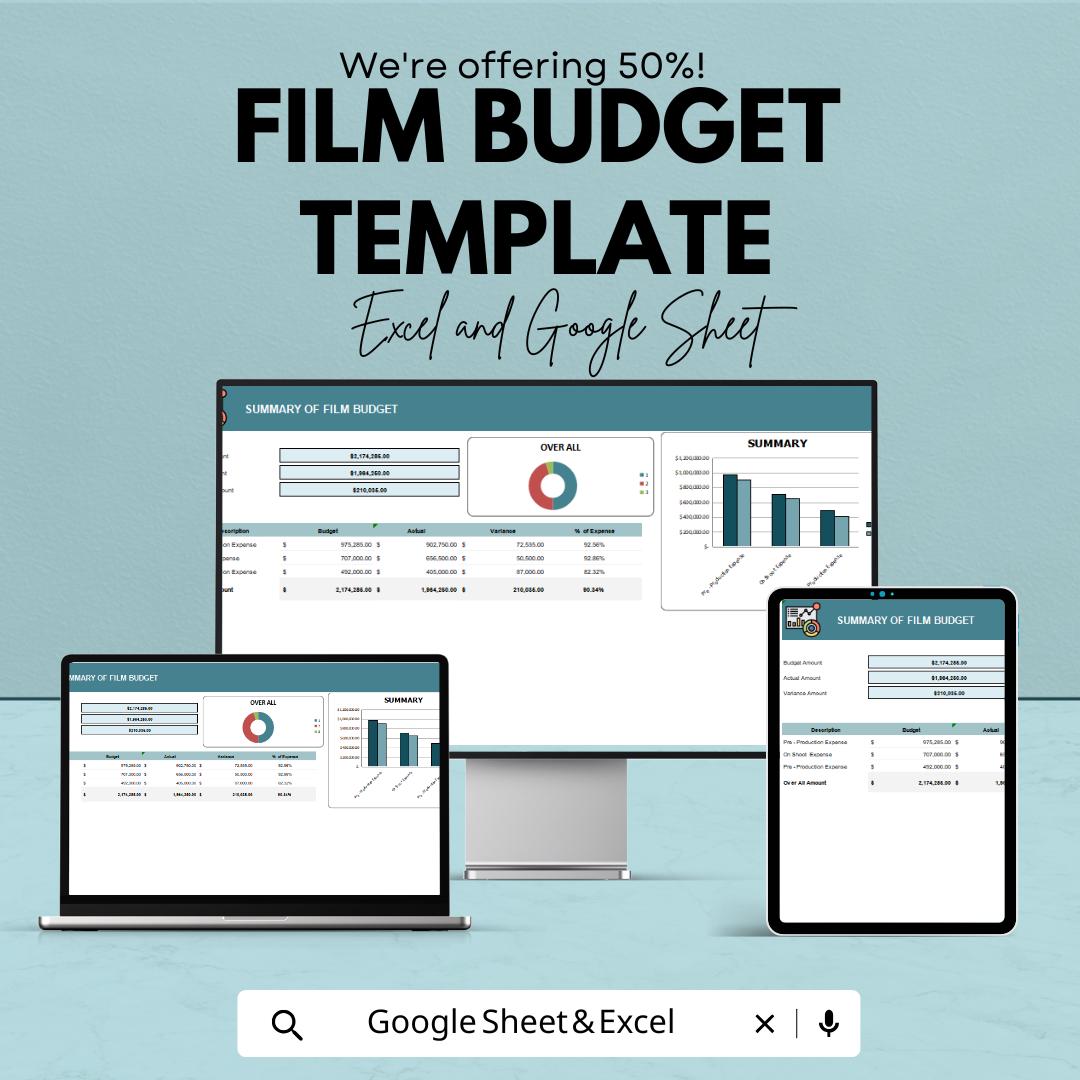 Film Budget Template | Excel & Google Sheets | Movie Production Budget | Film Expense Tracker | Indie Film Budget Planner