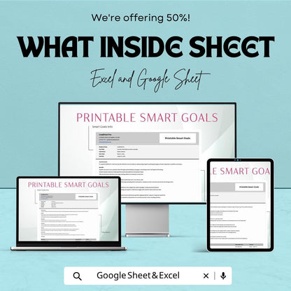 Printable SMART Goals Template | Goal Setting Worksheet | Goal Planner Spreadsheet | Productivity Planner