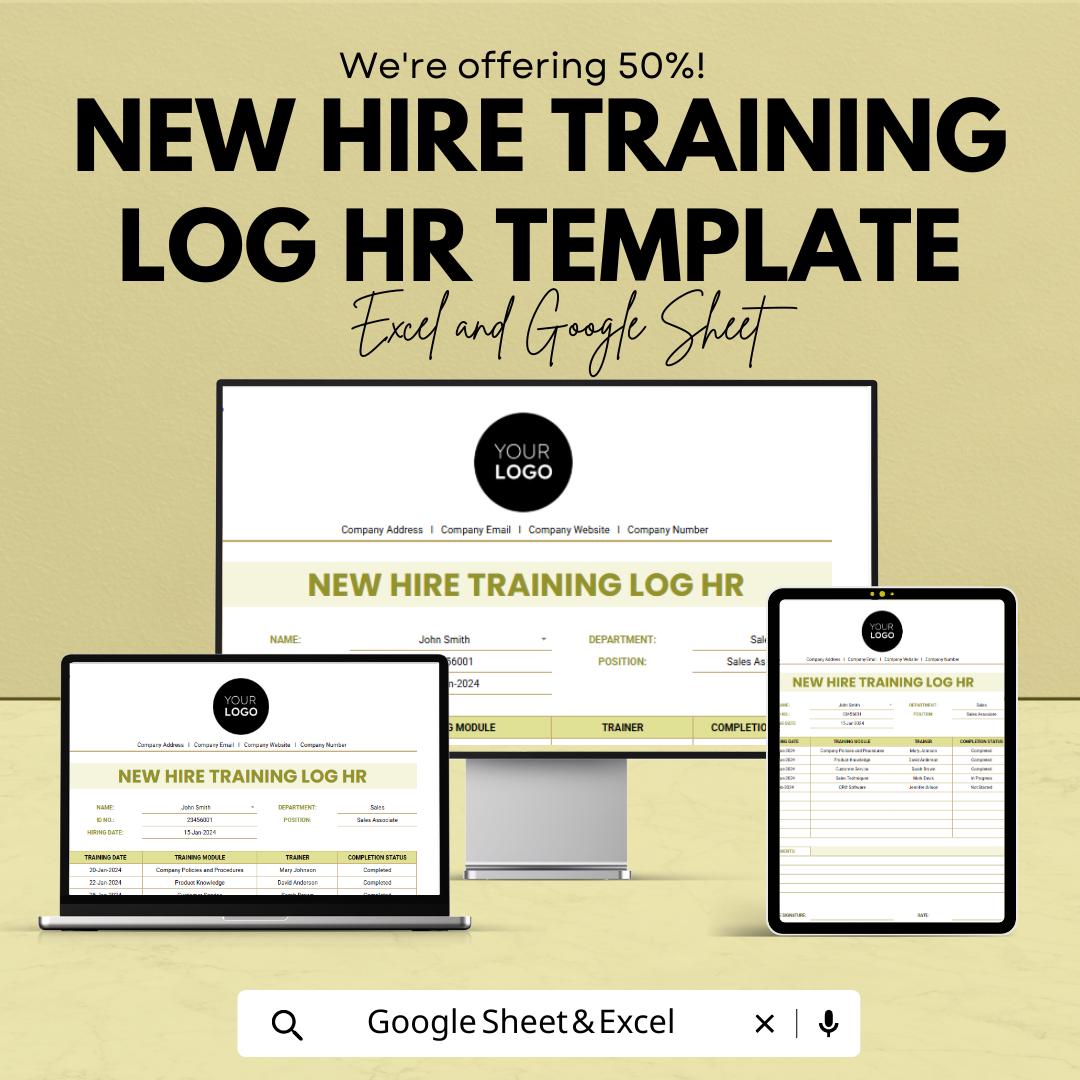 New Hire Training Log HR Template | Employee Onboarding Tracker | Training Log Spreadsheet | Excel & Google Sheets