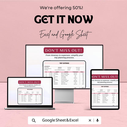 Trip Expense Sheet - Travel Budget Tracker for Business, Personal Trips - Google Sheets & Excel Template