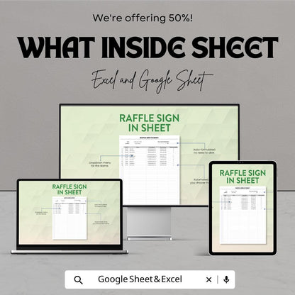 Raffle Sign in Sheet | Excel & Google Sheet Template | Event Registration | Ticket Purchase Tracker | Customizable Sign-Up Form