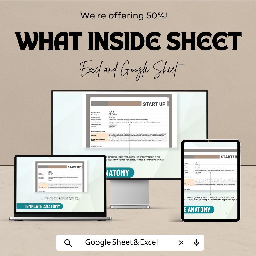 Startup Sheet - Editable Business Plan Template for Startup Companies in Excel & Google Sheets