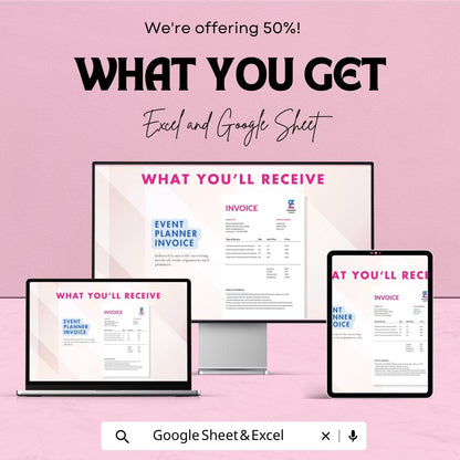 Event Planner Invoice Sheet - Excel & Google Sheets Template - Customizable Invoice Generator for Event Planners