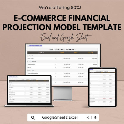 E-commerce Financial Projection Model Template | Business Forecast | Online Store Revenue Planner | Cash Flow & Profit Projection sheet