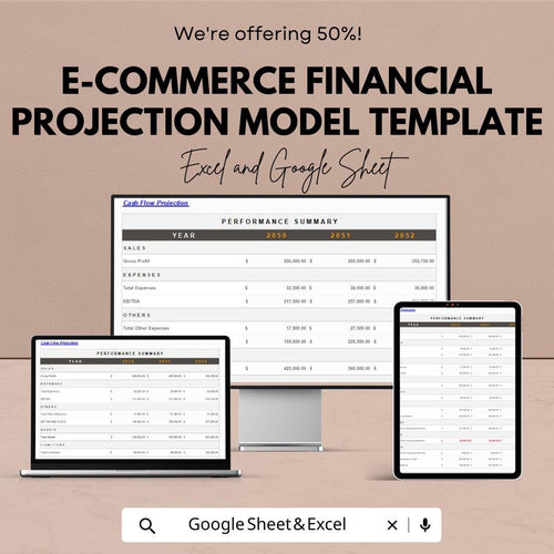 E-commerce Financial Projection Model Template | Business Forecast | Online Store Revenue Planner | Cash Flow & Profit Projection sheet
