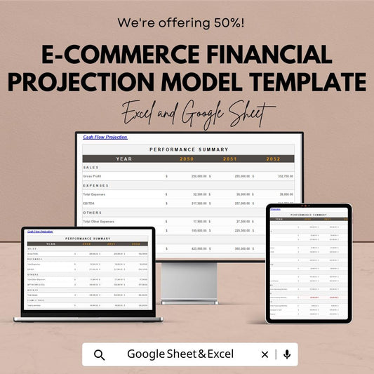 E-commerce Financial Projection Model Template | Business Forecast | Online Store Revenue Planner | Cash Flow & Profit Projection sheet