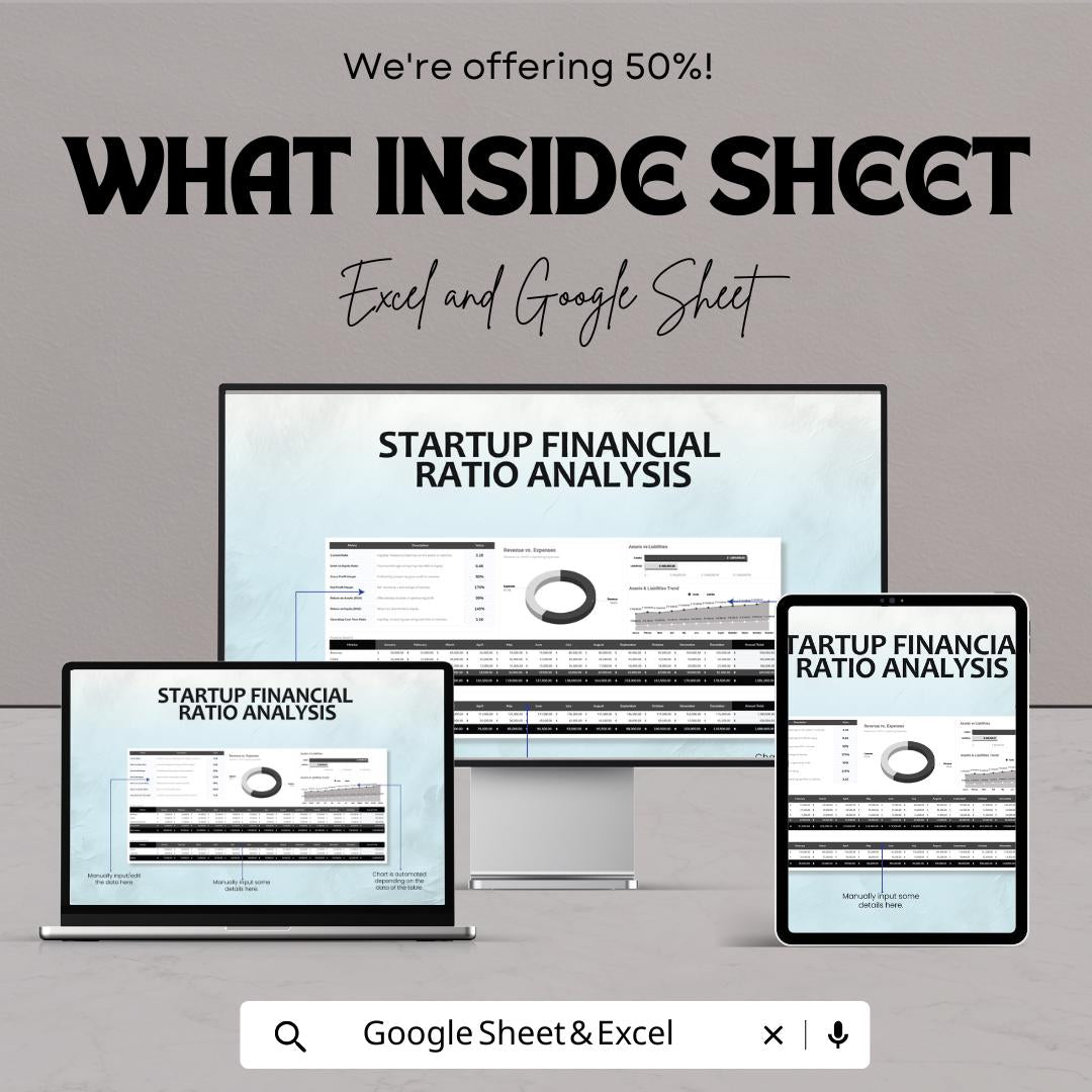 Startup Financial Ratio Analysis Template | Excel & Google Sheets | Financial Ratios Dashboard | Startup Finance Spreadsheet