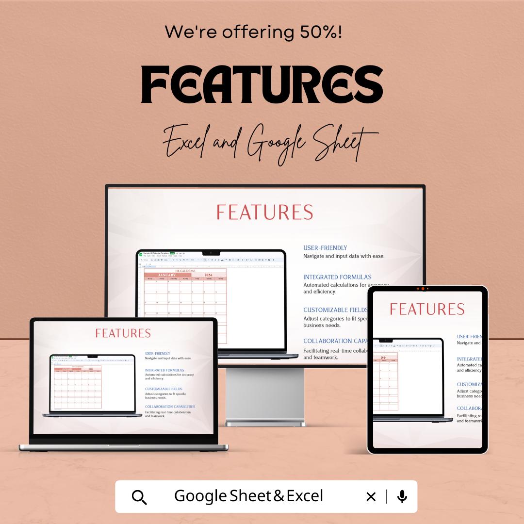 Sample HR Calendar Sheet | Excel and Google Sheet | HR Monthly Planner Template | Employee Schedule Organizer | HR Event Tracker