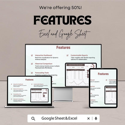 Finance Revenue Trend Analysis Template | Excel & Google Sheets | Revenue Dashboard | Sales Trend Tracker Spreadsheet