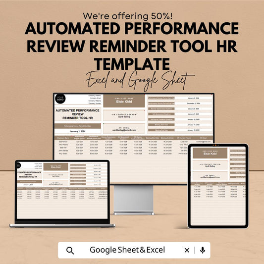 Automated Performance Review Reminder Tool HR Template | Employee Review Tracker | HR Performance Management Spreadsheet