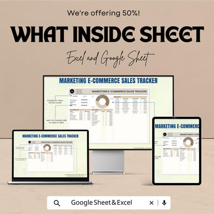 Marketing E-Commerce Sales Tracker Sheet | Excel and Google Sheets Template | Business Order & Revenue Dashboard