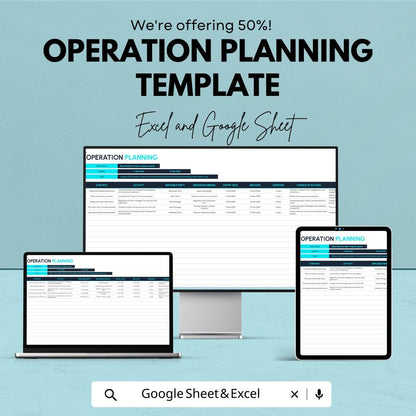 Operation Planning Template, Business Operations Plan, Project Strategy Spreadsheet, Task & Resource Planner, Excel Google Sheets