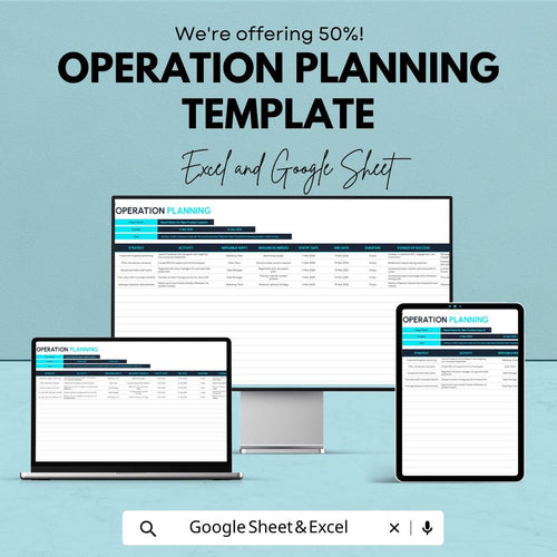 Operation Planning Template, Business Operations Plan, Project Strategy Spreadsheet, Task & Resource Planner, Excel Google Sheets