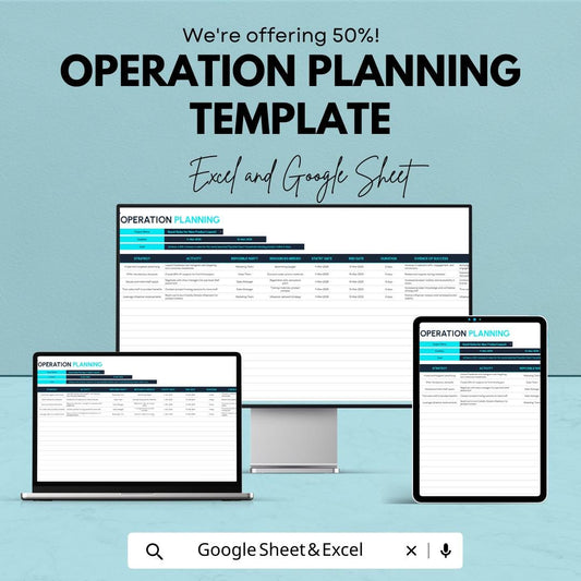 Operation Planning Template, Business Operations Plan, Project Strategy Spreadsheet, Task & Resource Planner, Excel Google Sheets