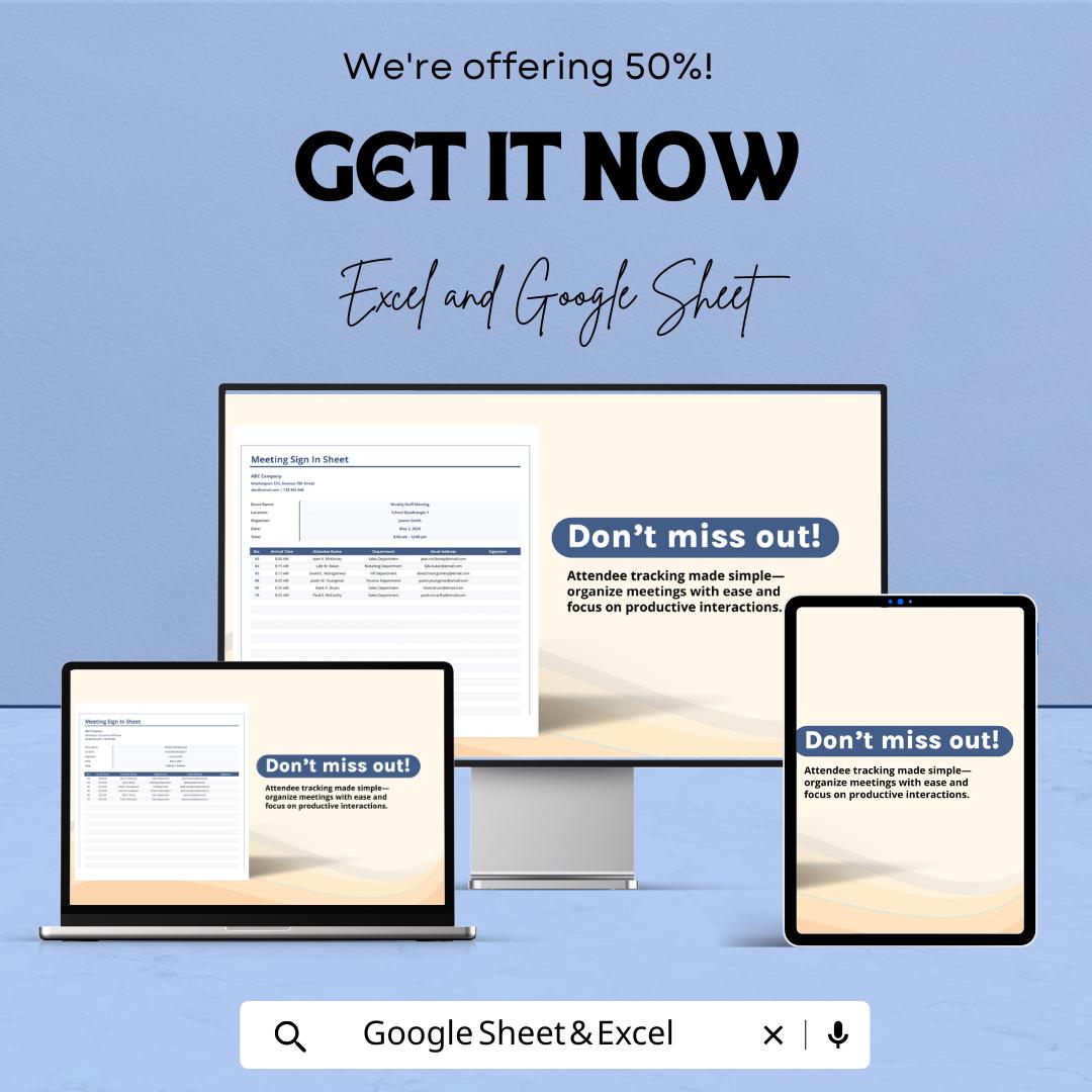 Meeting Sign-In Sheet Template | Excel & Google Sheets | Attendance Tracker for Meetings | Event Sign-In Sheet | Instant Download