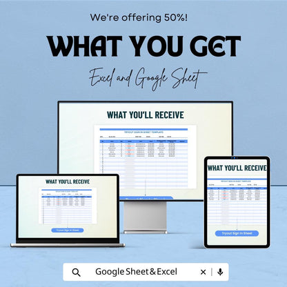 Tryout Sign-In Sheet | Sports Tryout Registration Template | Track Participants & Attendance | Excel and Google Sheets | Instant Download