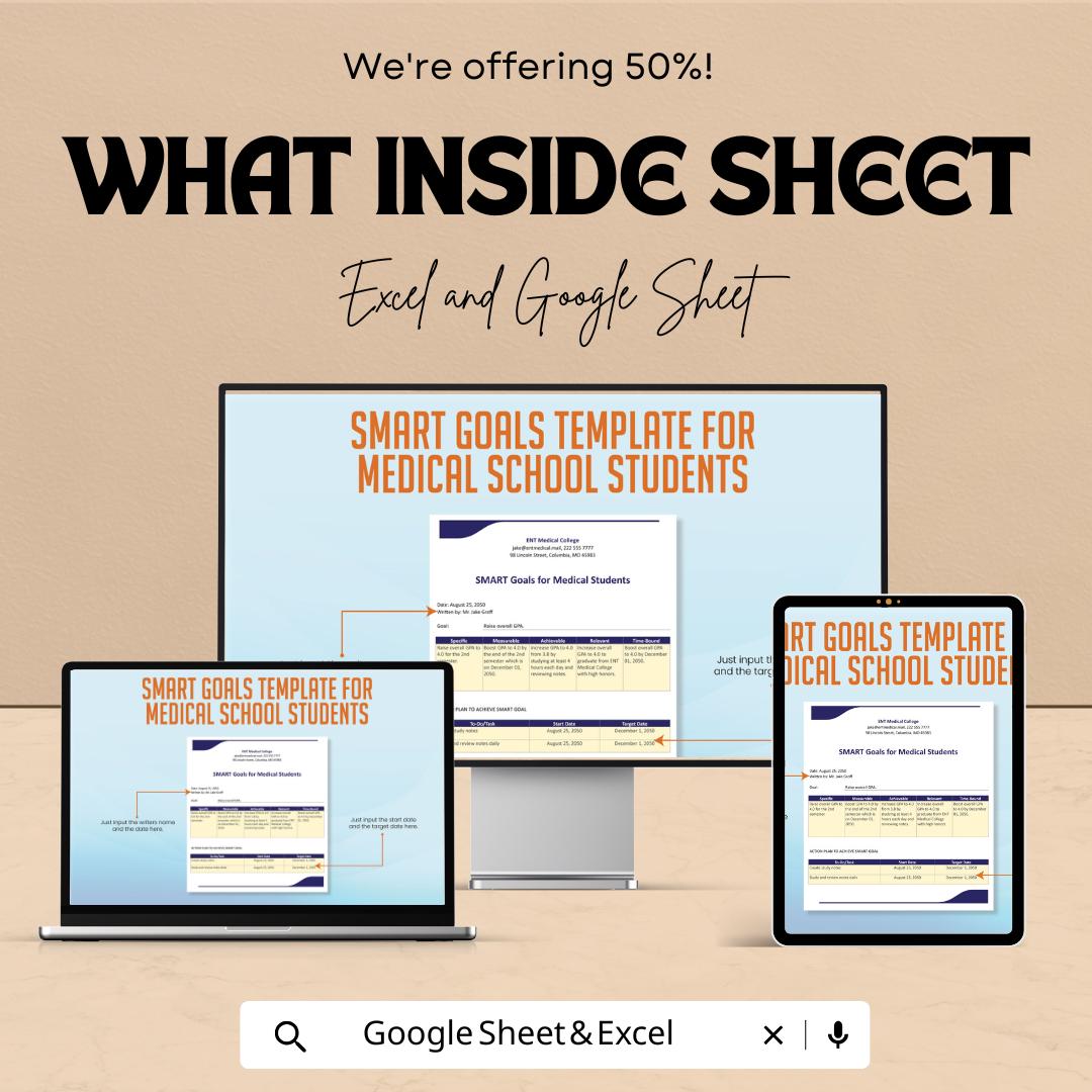 Smart Goals Template for Medical Students | Study Planner | Goal Setting Tracker | Academic Progress Template | Editable Digital Planner
