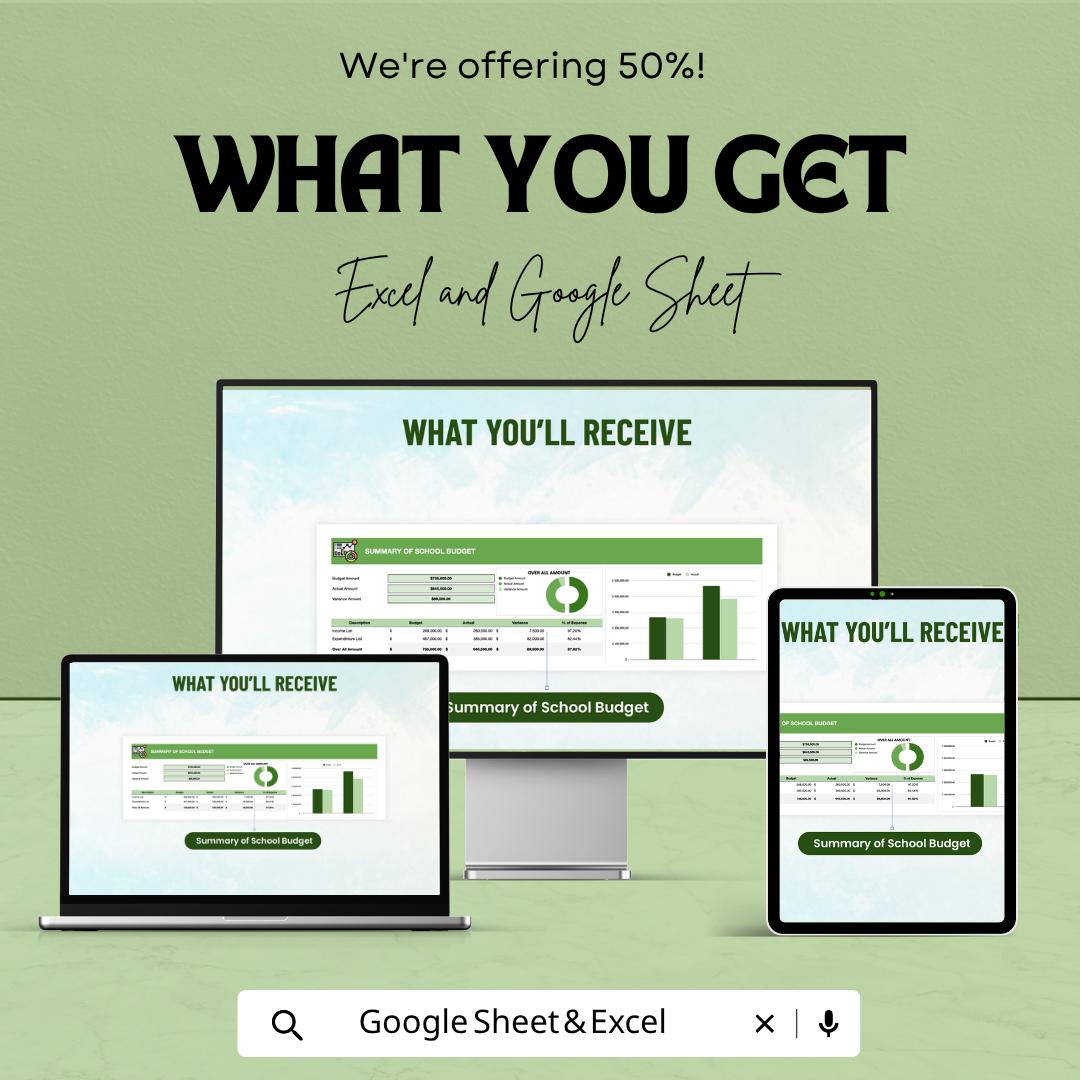 School Budget Template | Education Budget Planner | Expense Tracker Spreadsheet | Budget Management Sheet | Financial Planning Template