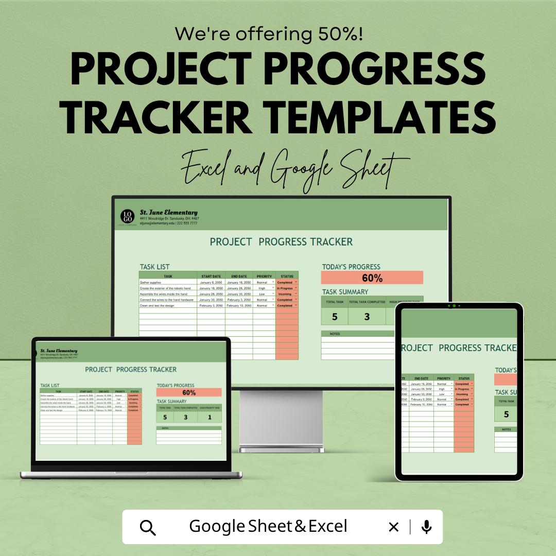 Project Progress Tracker Template | Task Tracker Spreadsheet | Project Management Dashboard | Work Planner