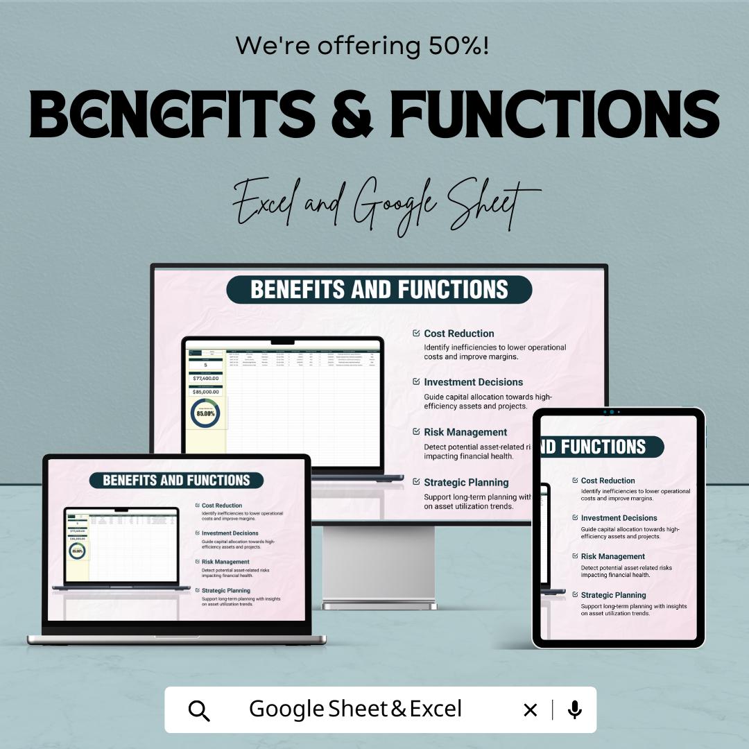 Accounting Asset Efficiency Analysis Template | Asset Utilization Tracker | Automated Calculations | Efficiency Performance Dashboard