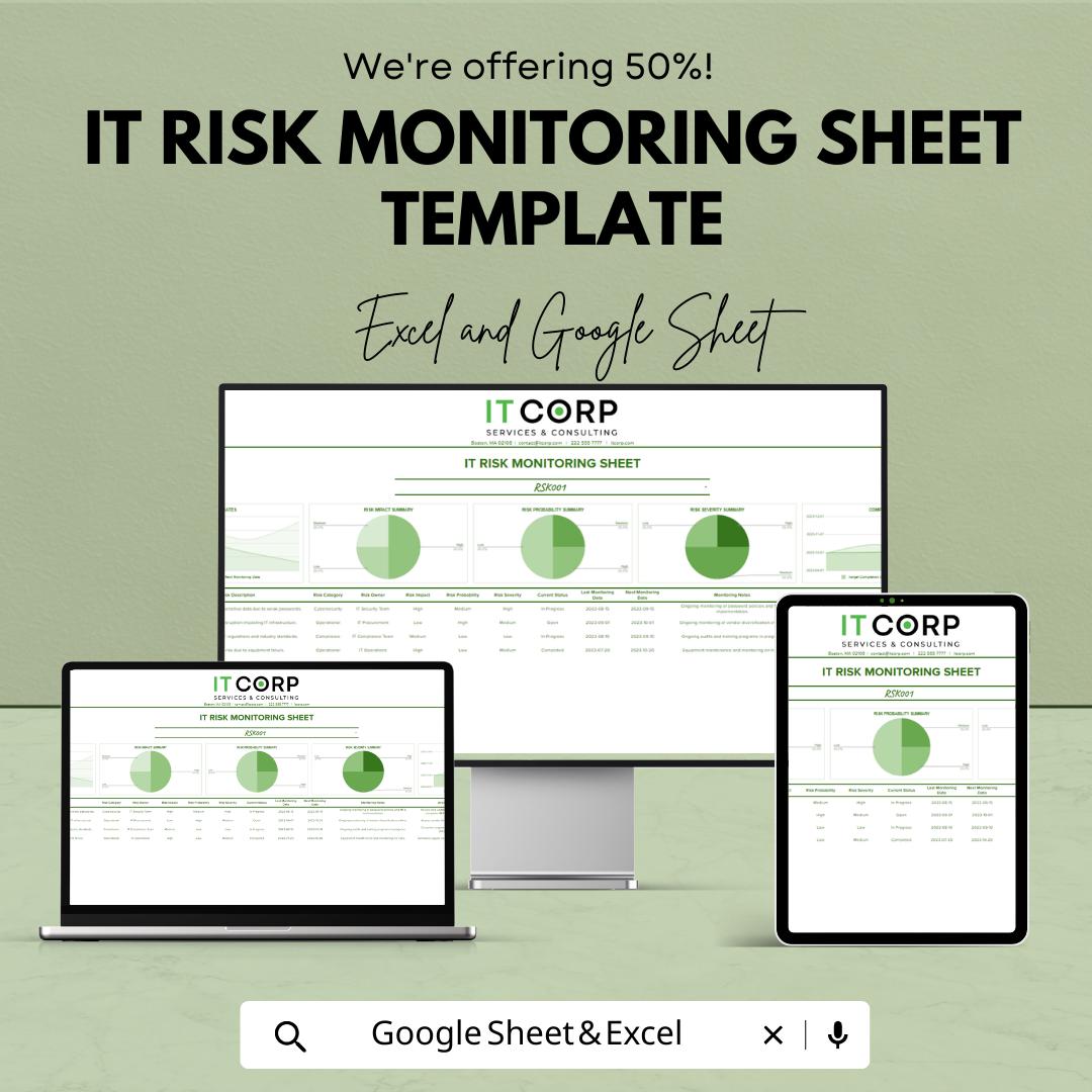 IT Risk Monitoring Template | Risk Monitoring Dashboard Spreadsheet | IT Risk Register Tracker | IT Governance Risk Tracker