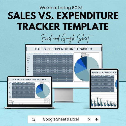 Sales vs Expenditure Tracker Template | Excel and Google Sheets | Business Budget Tracker | Income and Expense Dashboard |