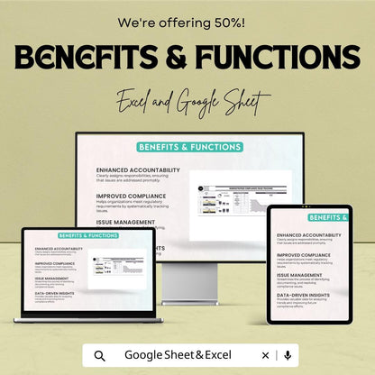 Administration Compliance Issue Tracking Template | Excel & Google Sheets | Compliance Tracker | Issue Log Spreadsheet | Audit Management