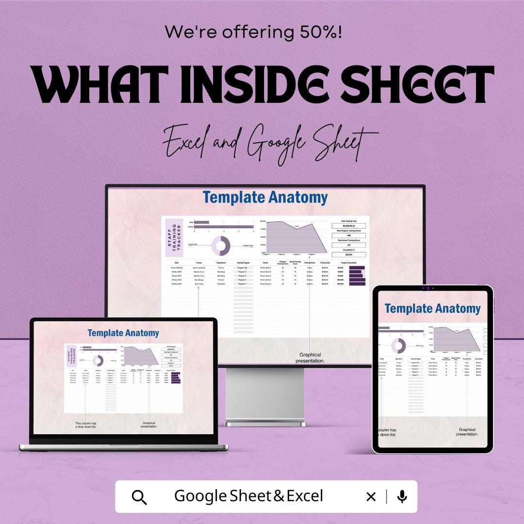 Staff Training Tracker Template | Employee Training Log Excel & Google Sheets | HR Training Management Spreadsheet