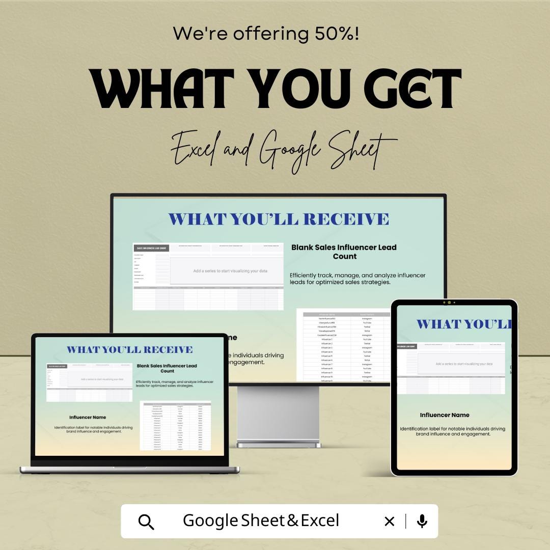 Sales Influencer Lead Count Template | Influencer Tracking Spreadsheet | Lead Management Tracker | Engagement & Conversion Tracker