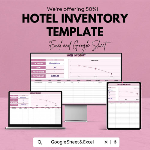 Hotel Inventory Template | Hospitality Stock Management Spreadsheet | Excel & Google Sheets Hotel Inventory Tracker | Stock In Stock Out Log
