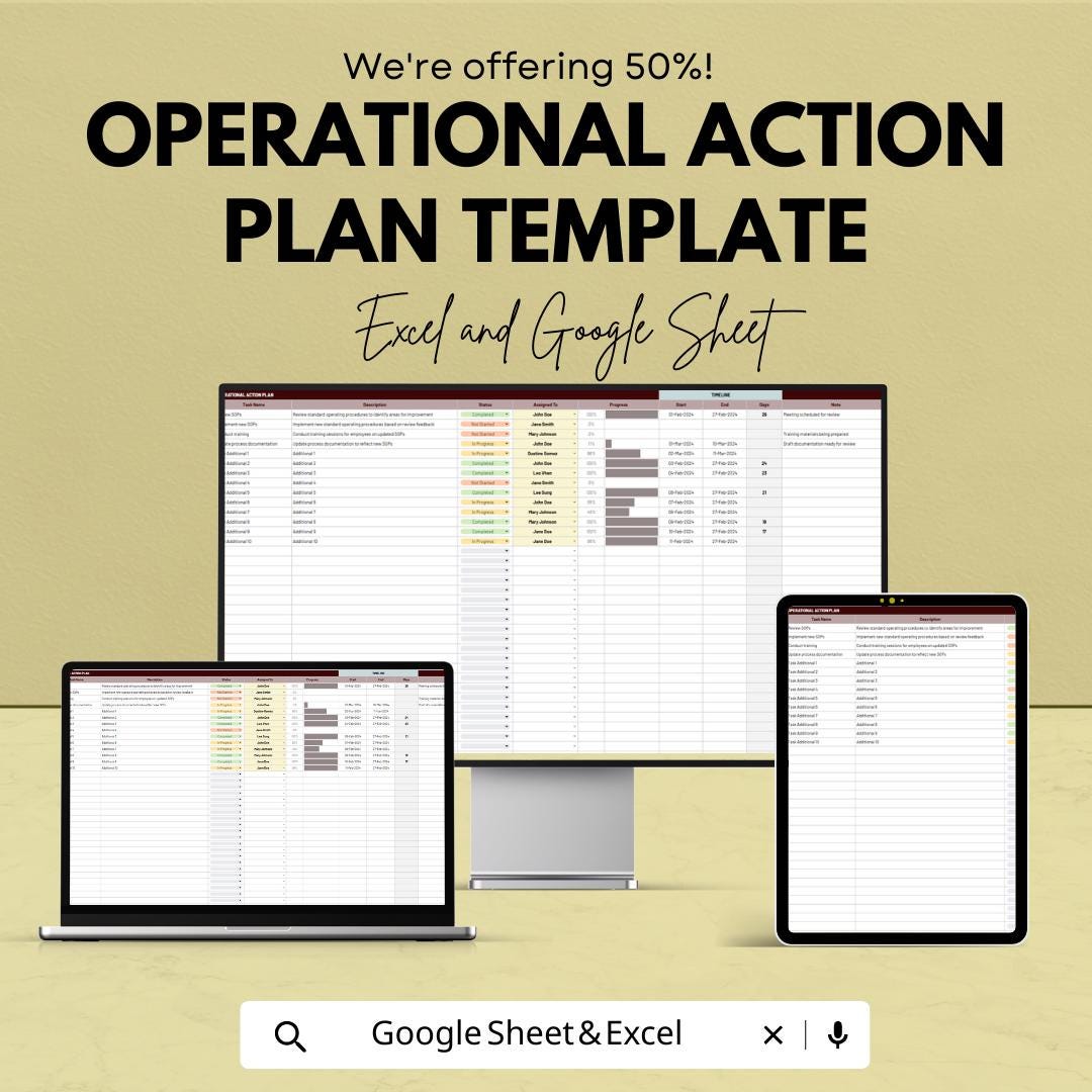 Operational Action Plan Template, Business Action Tracker, Project Action Plan Sheet, Operations Planning Tool