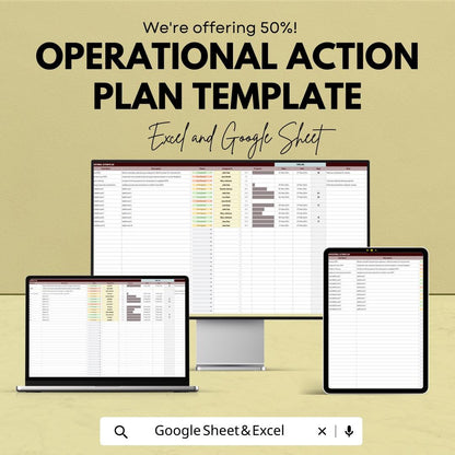 Operational Action Plan Template, Business Action Tracker, Project Action Plan Sheet, Operations Planning Tool