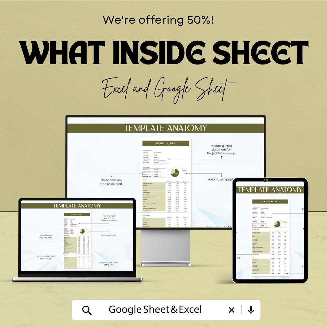Building Budget Template | Construction Budget Spreadsheet | Project Cost Tracker | Contractor Budget | Excel & Google Sheets