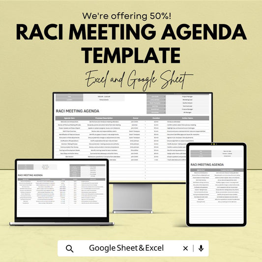 RACI Meeting Agenda Template | Roles & Responsibilities Agenda | Task Accountability Planner | Excel and Google Sheets
