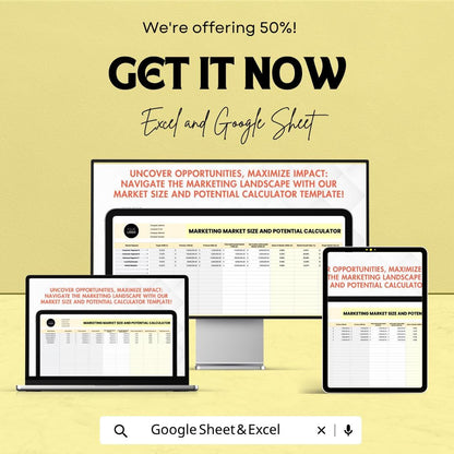 Marketing Market Size Calculator Template | Market Analysis Spreadsheet | TAM SAM SOM Calculator | Business Planning Tool