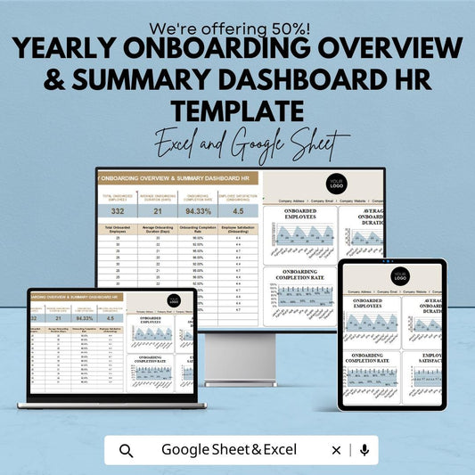 Yearly Onboarding Overview & Summary Dashboard HR Template | Employee Onboarding Tracker | HR Analytics Excel and Google Sheets