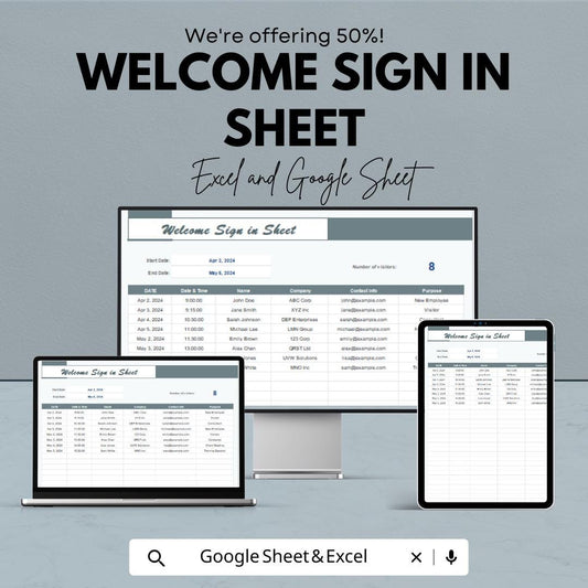 Welcome Sign-In Sheet | Excel & Google Sheets | Customizable | Easy Event Check-In Template