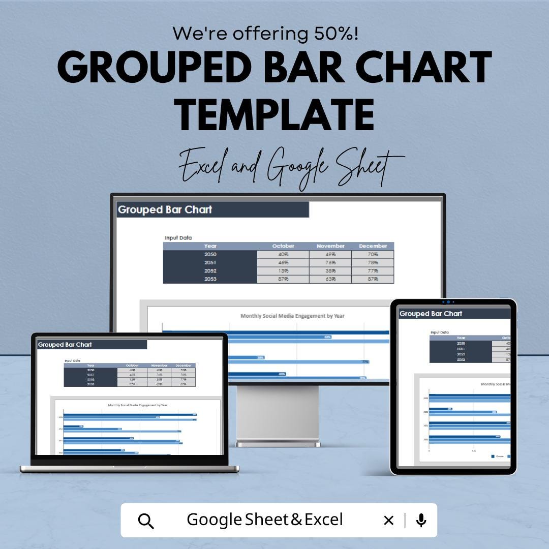 Grouped Bar Chart Template Excel & Google Sheets | Data Visualization Dashboard | Comparison Chart Spreadsheet | Business Analytics Template